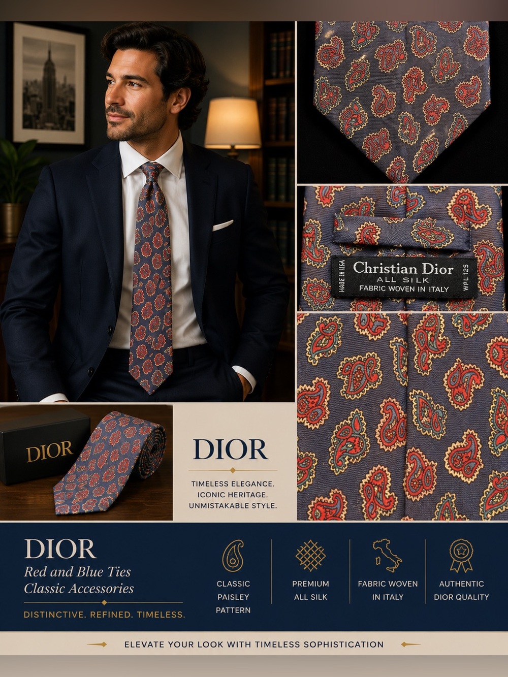 Dior Red and Blue Ties Classic Accessories